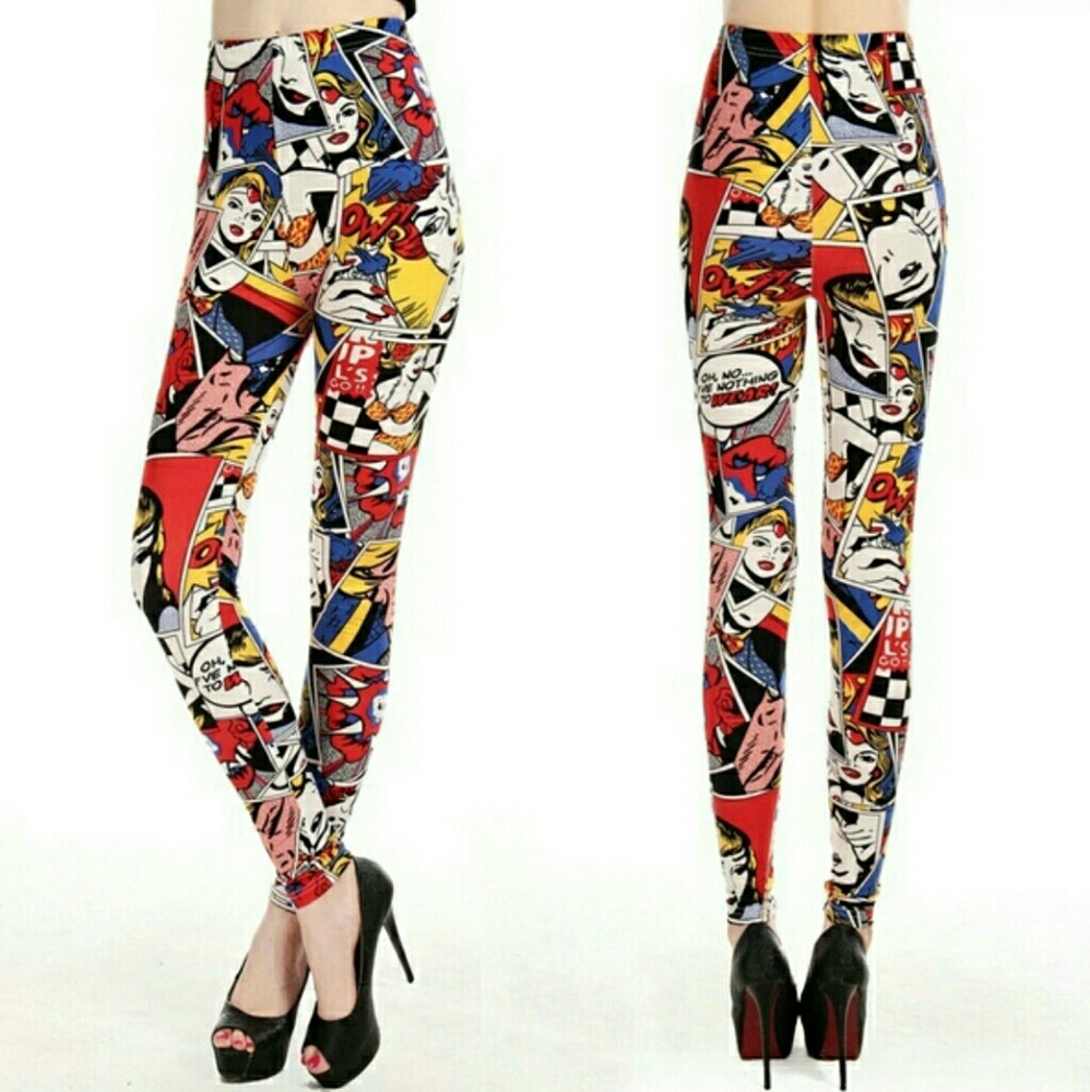 💋COMIC GRAPHIC PRINT YOGA LEGGINGS - MULTI - Picture 2 of 6
